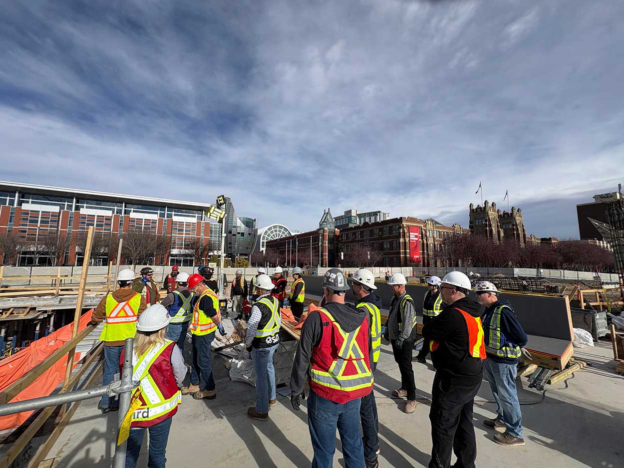 A group of 19 Civil Engineering Technology students, Bachelor of Science Construction Project Management students and Pipetrades instructors tour the Taylor Family Campus Centre site.