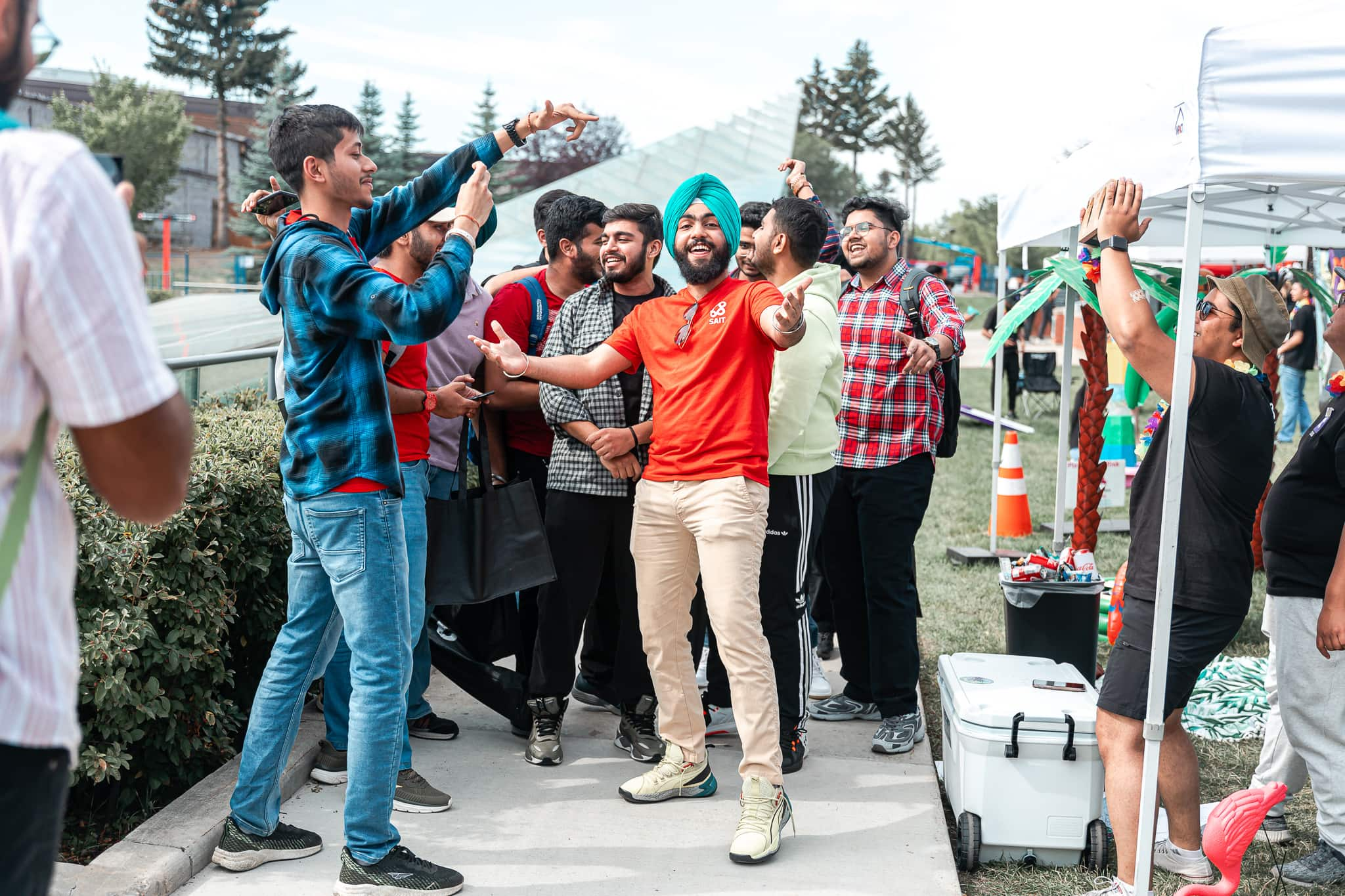 Group of students celebrate outside SAIT