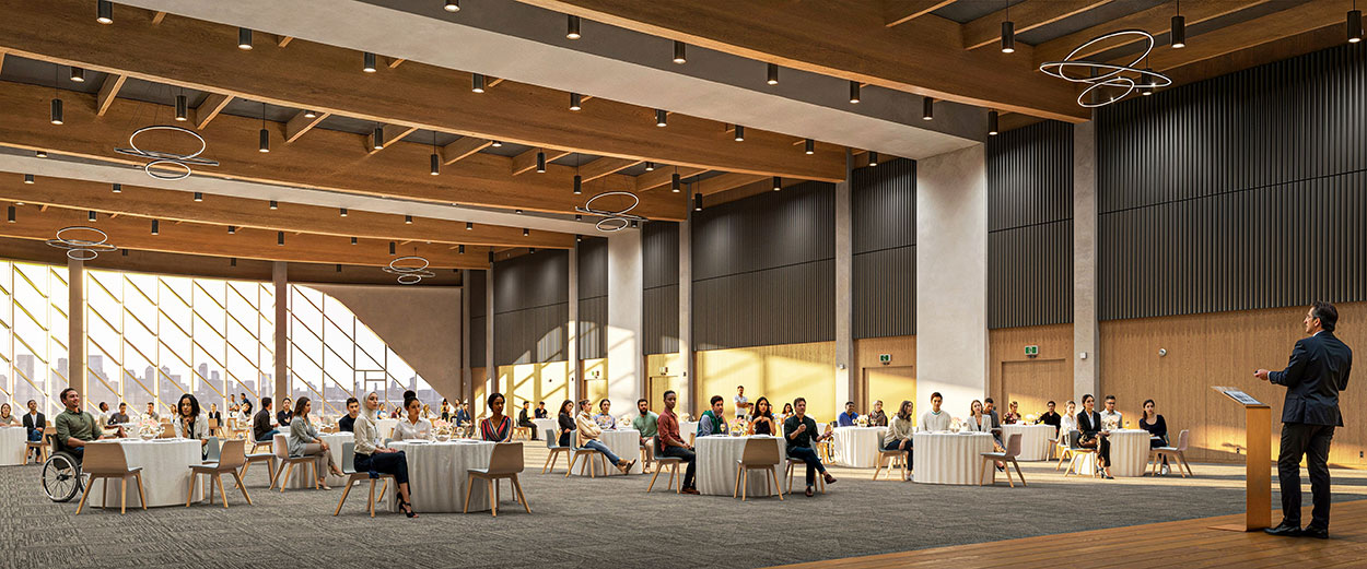 Rendering of the interior event space in the new Taylor Family Campus Centre