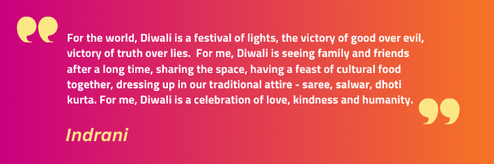 graphic quote from Indrani on what Diwali means to her.