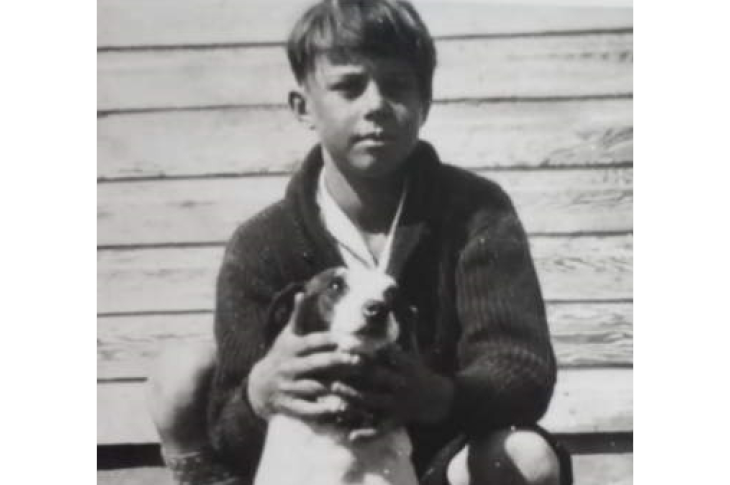 Clarence Hollingworth as a child with his dog Nelly