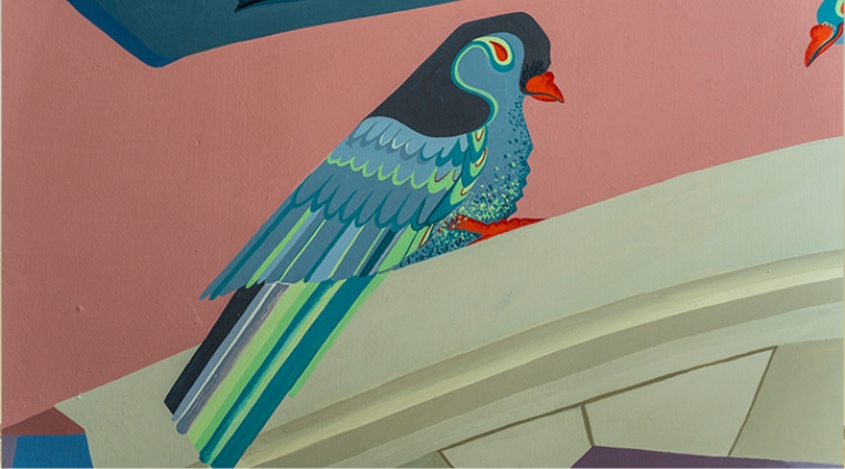 Close up of detail of bird on a mural.