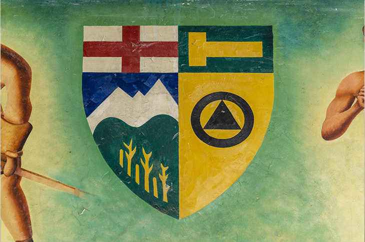 Sports at Tech, 1949. Close-up of details on the shield. 