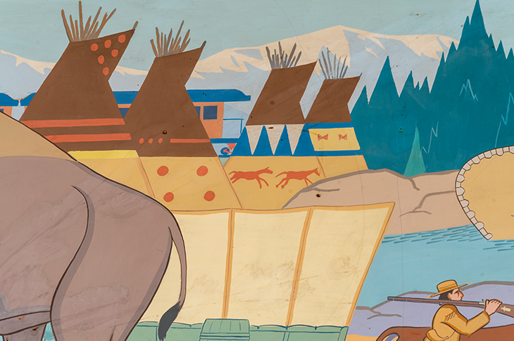 Close up of tipis on mural.