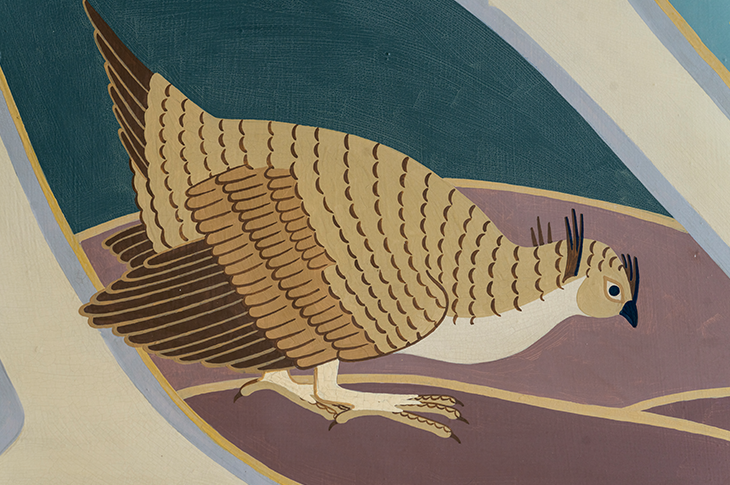 Close up of pheasants on mural.