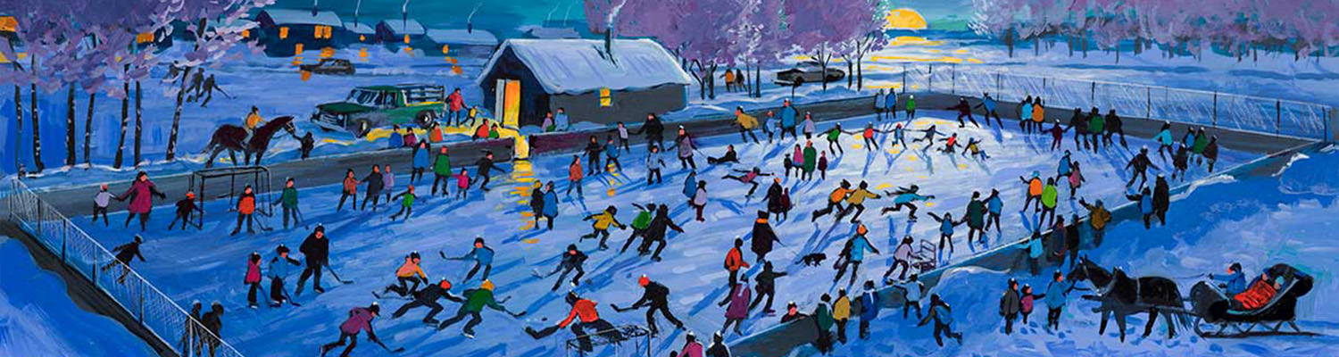Impressionist style of people skating on outdoor ice rink