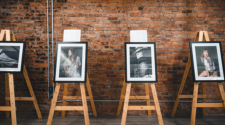 image of framed photos on easels