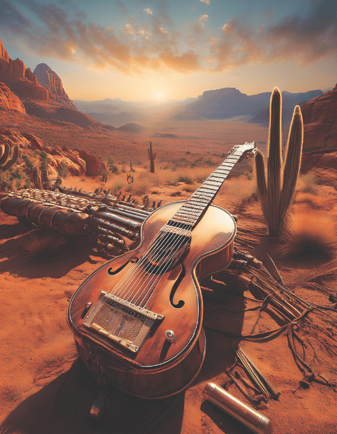 ai generated guitar in the desert