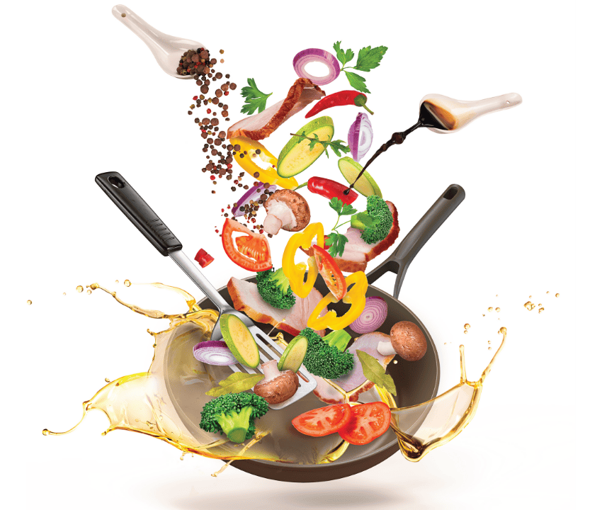 illustration of food in a hot pan