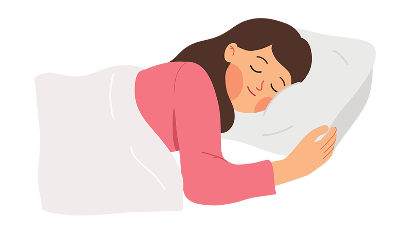 Graphic showing a person sleeping with one arm cradling the pillow