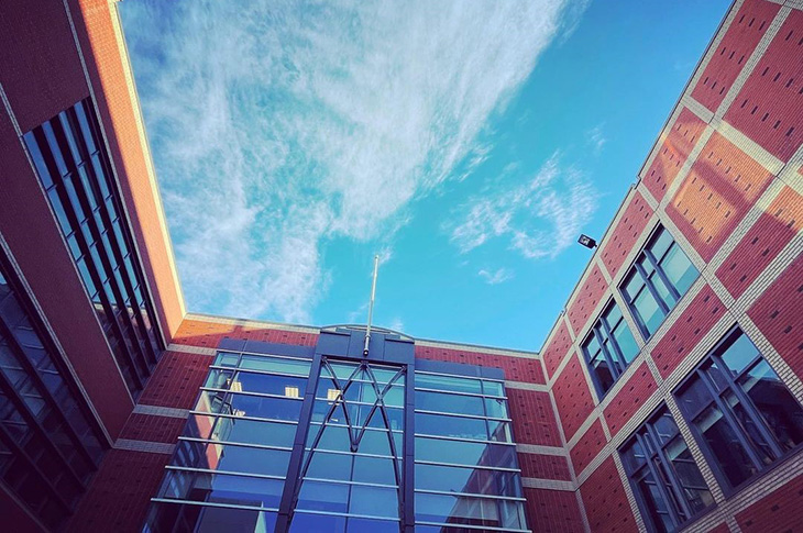 blue sky over Stan Grad Centre on SAIT main campus