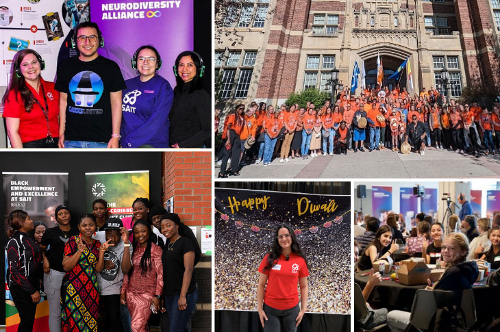 collage of events on campus, including Neurodiversity Week, National Day for Truth and Reconcilation, Black History Month, Diwali and Apprenticeship Day