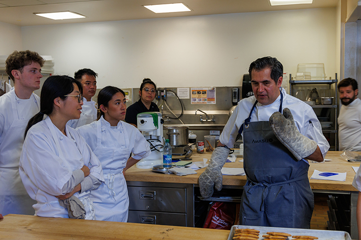 Chef Irving addresses a group of students