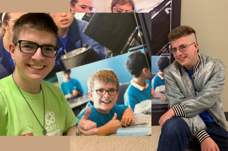 joey is seen next to a photo of his younger camper self