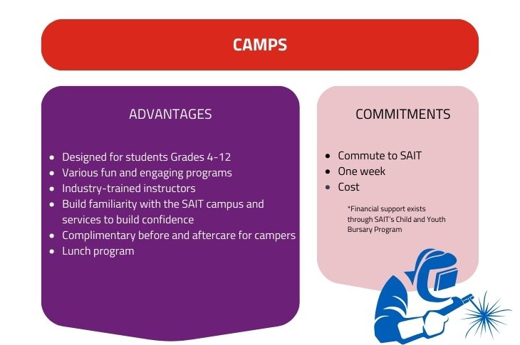 camp infographic listing pros and challenges